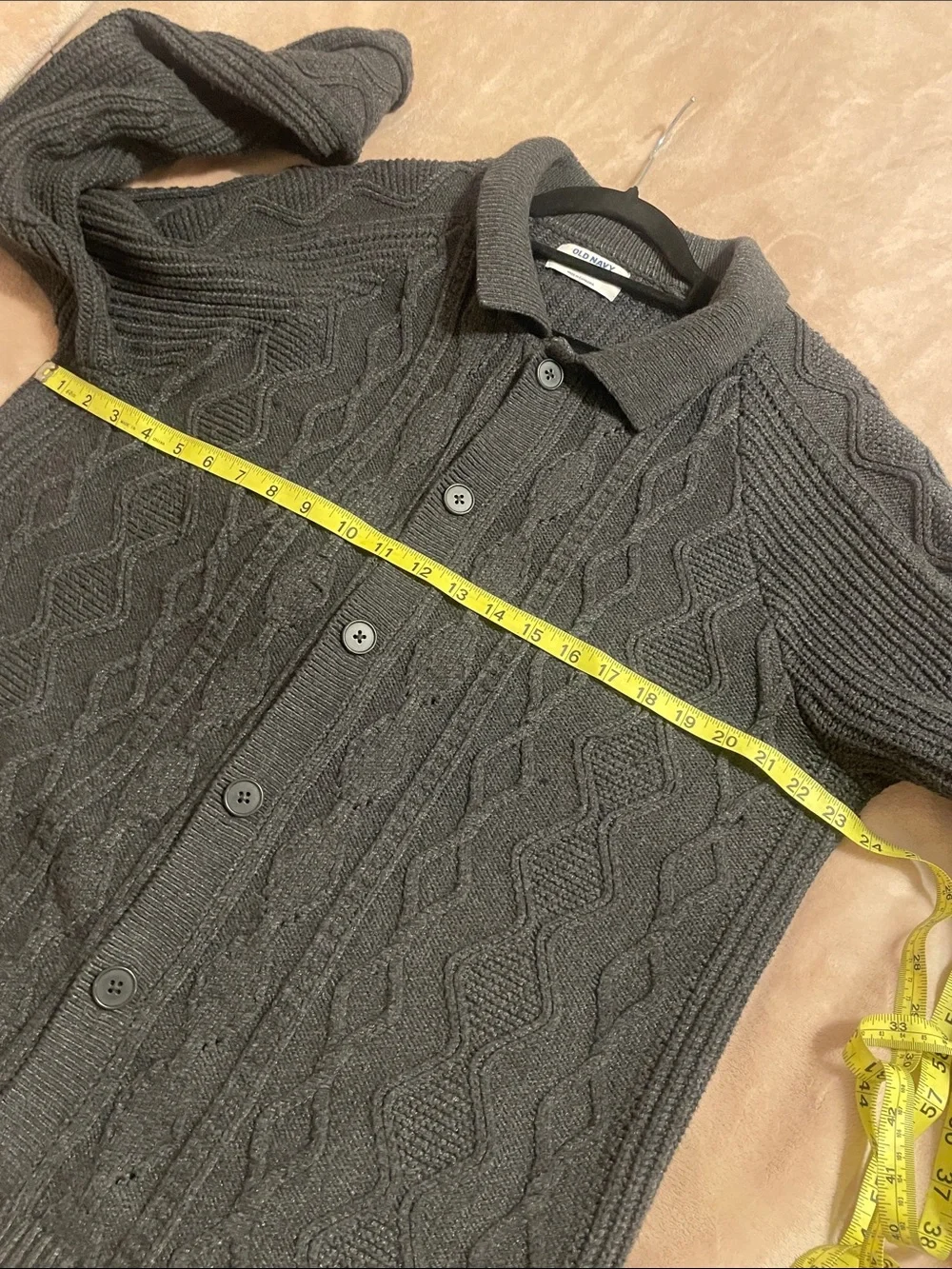 Old Navy Men's Charcoal Cable Knit Button-Front Cardigan heavywt fabric chunky